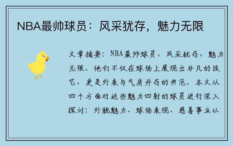 NBA最帅球员：风采犹存，魅力无限